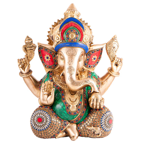 Ganesha, Messing mit Steinkunst, 30 cm - AYURDEVA