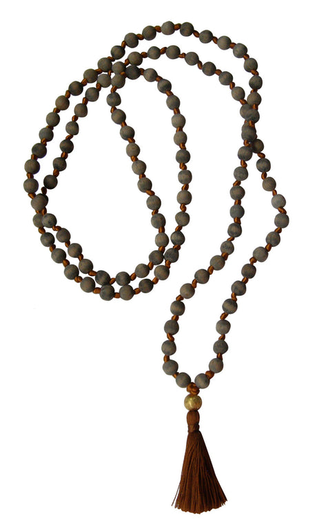 Mala-Kette "Vintage" - Holz Grau, Quaste Kupfer, Perle Gold - AYURDEVA