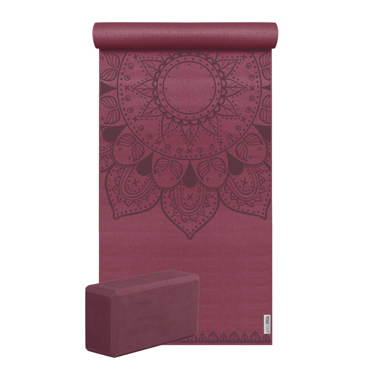 Yoga-Set Starter Edition - harmonic mandala (Yogamatte + 1 Yogablock) - bordeaux