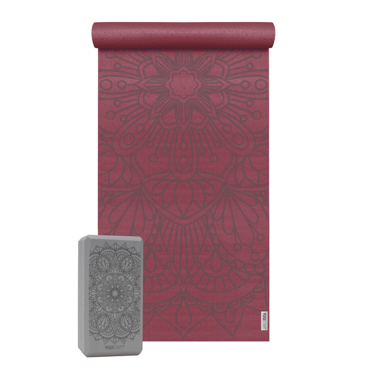 Yoga-Set Starter Edition - lotus mandala (Yogamatte + 1 Yogablock) - bordeaux