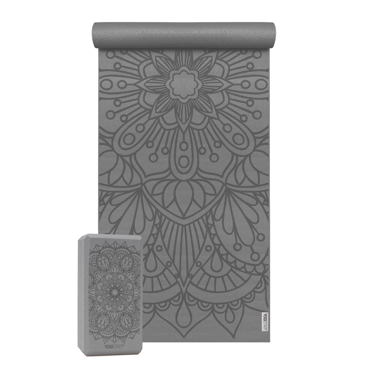 Yoga-Set Starter Edition - lotus mandala (Yogamatte + 1 Yogablock) - graphit
