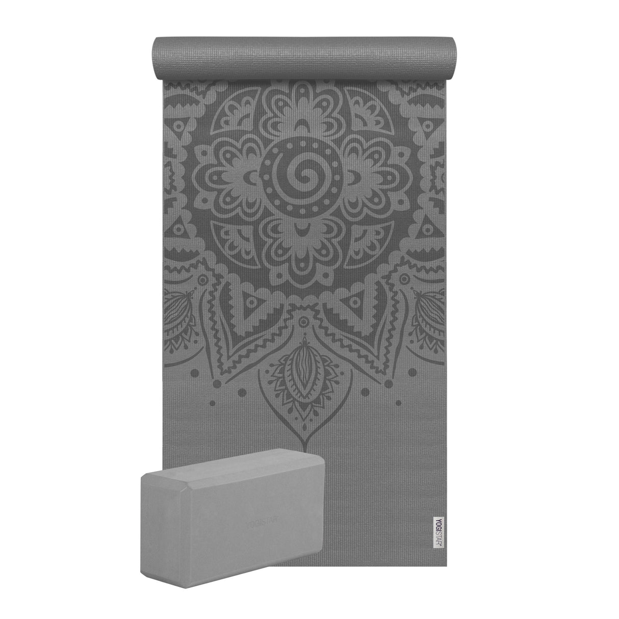 Yoga-Set Starter Edition - spiral mandala (Yogamatte + 1 Yogablock) - graphit