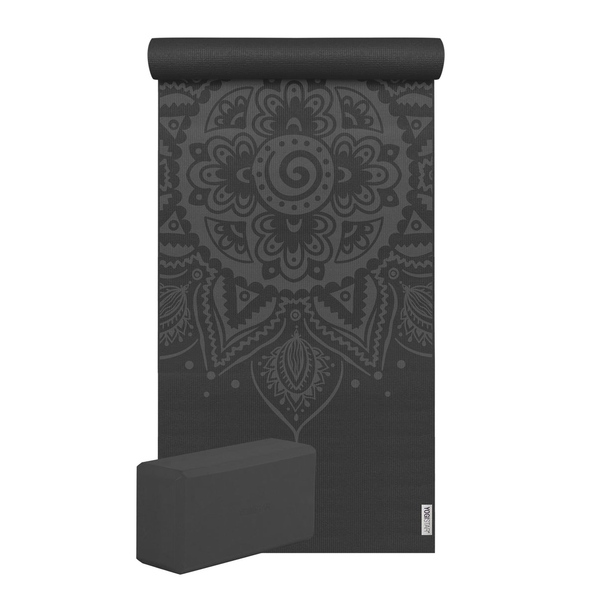 Yoga-Set Starter Edition - spiral mandala (Yogamatte + 1 Yogablock) - zen black