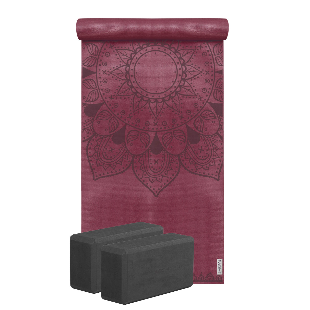 Yoga-Set Starter Edition - harmonic mandala (Yogamatte + 2 Yogablöcke) - bordeaux/zen black