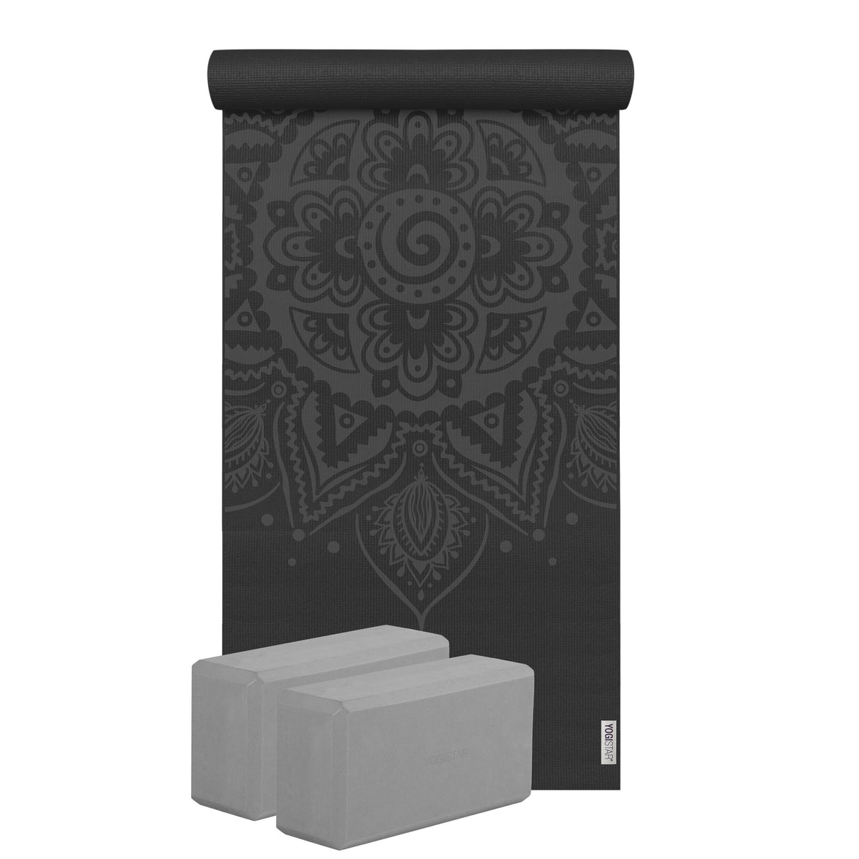 Yoga-Set Starter Edition - spiral mandala (Yogamatte + 2 Yogablöcke) - zen black/graphite