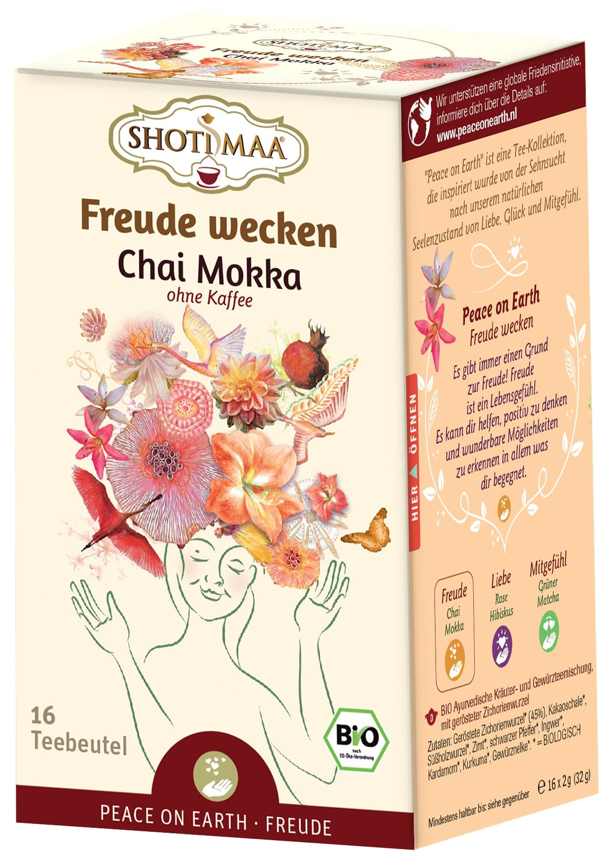 Bio Peace on Earth Teemischung "Freude wecken" Chai Mokka - ohne Kaffee, 32 g - AYURDEVA